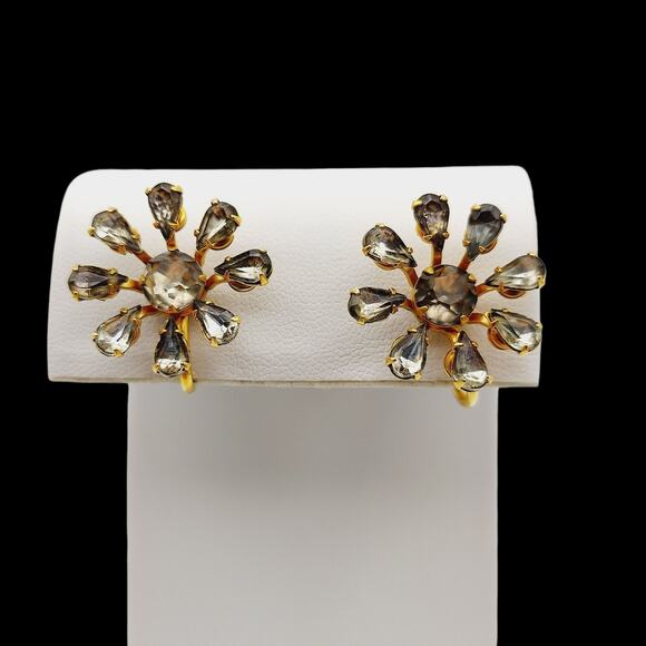 Vintage Bugbee Niles Atomic Star Screw Back Earrings BN Gold Tone Flower MCM - Picture 2 of 13